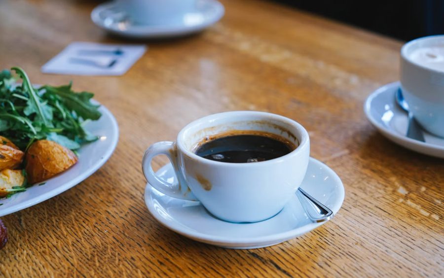 Black coffee served in a cup and saucer